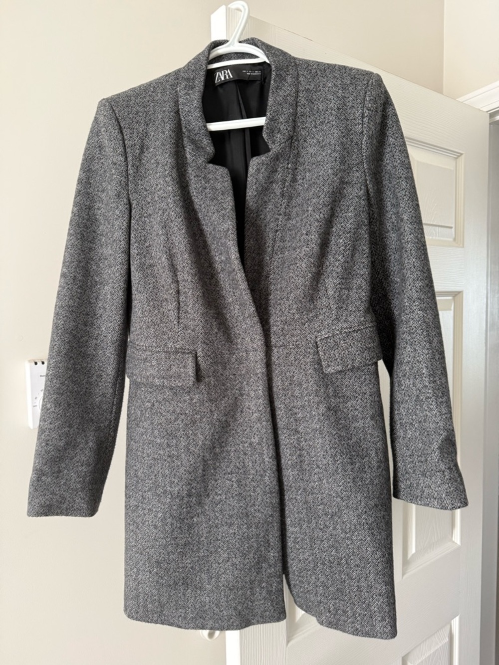 Zara Gray Wool-Blend Herringbone Pea Coat